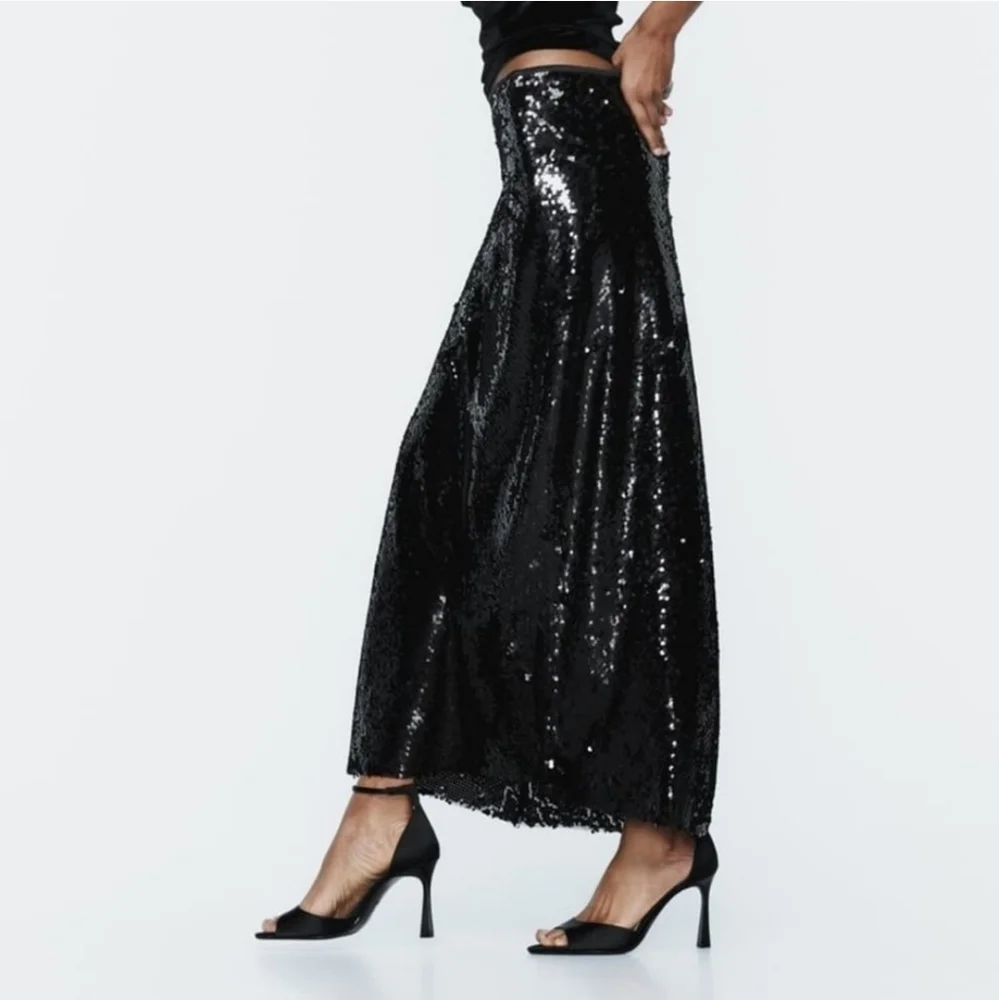 ZARA SEQUIN MIDI SKIRT size XS Black - Picture 11 of 13
